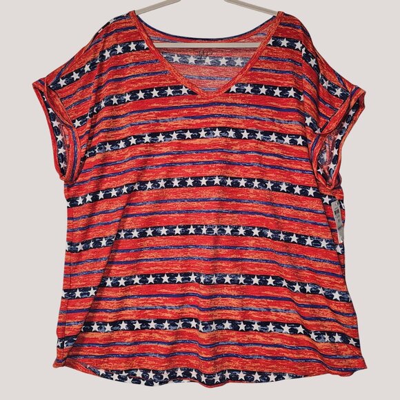 Style & Co. Tops - Style & Co Women's Graphic Red Striped  Patriotic Tee Star Print Plus Size 3X